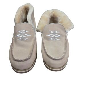 Hari Mari Tan Nubuck Shearling Lined Alta Slippers Boots Whipstitch 7.5 Bohemian